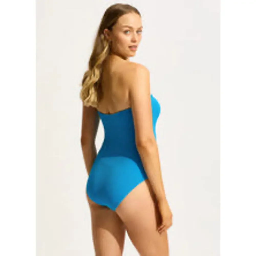 Seafolly SeaDive Turquoise Bandeau One Piece Swimsuit US 12  NWT $168